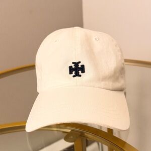 Tory Burch Ivory Pearl Logo Cap